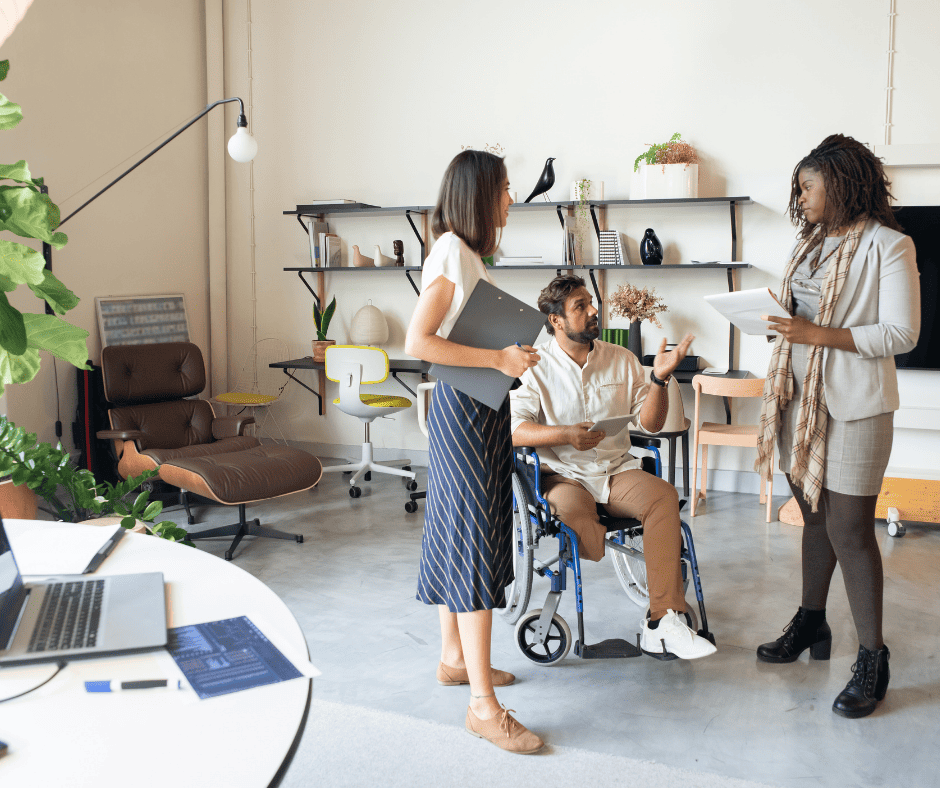 Man with a disability working in an office setting